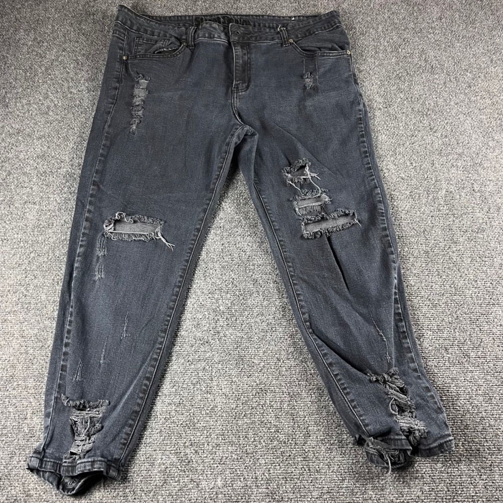 Street Denim Womens Distressed Skinny Jeans Black Ripped‎ Shredded Size 15/16